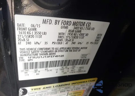 2015 Ford Expedition King Ranch/Xlt z USA, uszkodzony, nr VIN 1FMJU1JT3FEFU9125